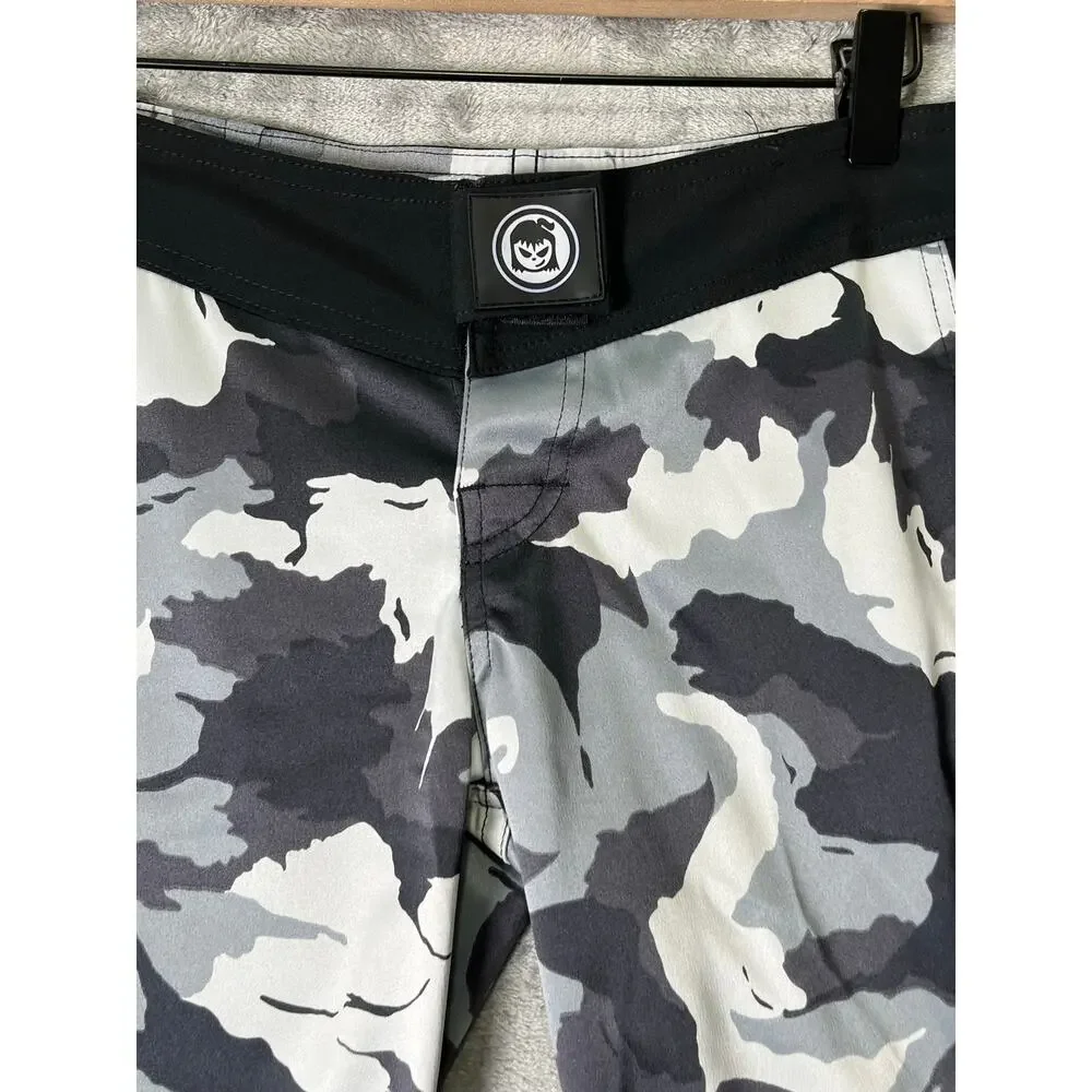 Vintage Y2k Camo Leopard Board Shorts Size 12 Brown Green Patchwork Tomboy Chic